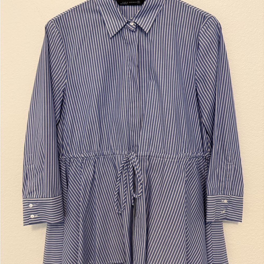 ZARA Blue and White Striped Button-Up Shirt